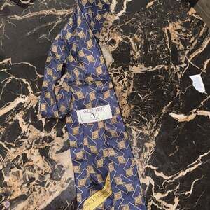 Valentino Cravatte Gold and Blue Silk Necktie